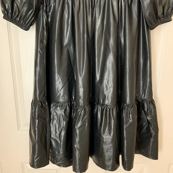 CHICO’S FAUX LEATHER MIDI TIERED DRESS WITH SLEEVES - Picture 16 of 16